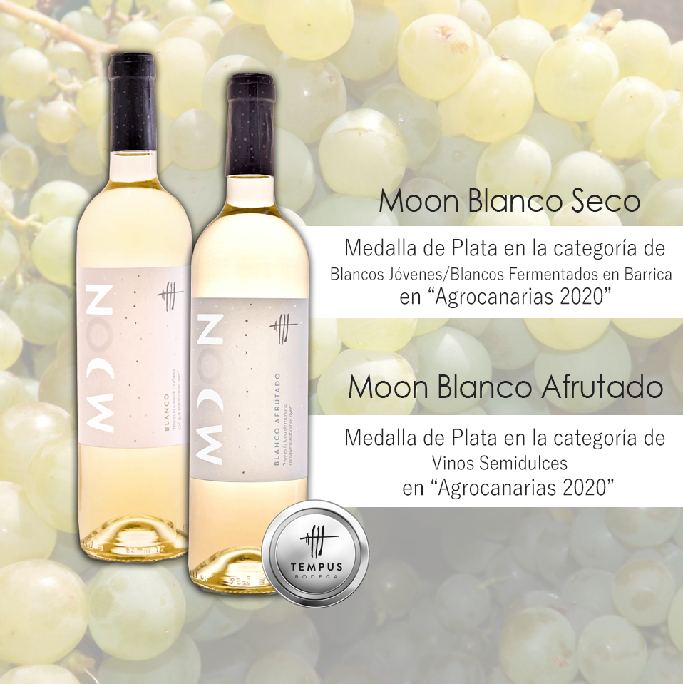 Medallas de Plata del concurso oficial de Vinos Agrocanarias para nuestros Moon Blanco Seco y Moon Blanco Afrutado